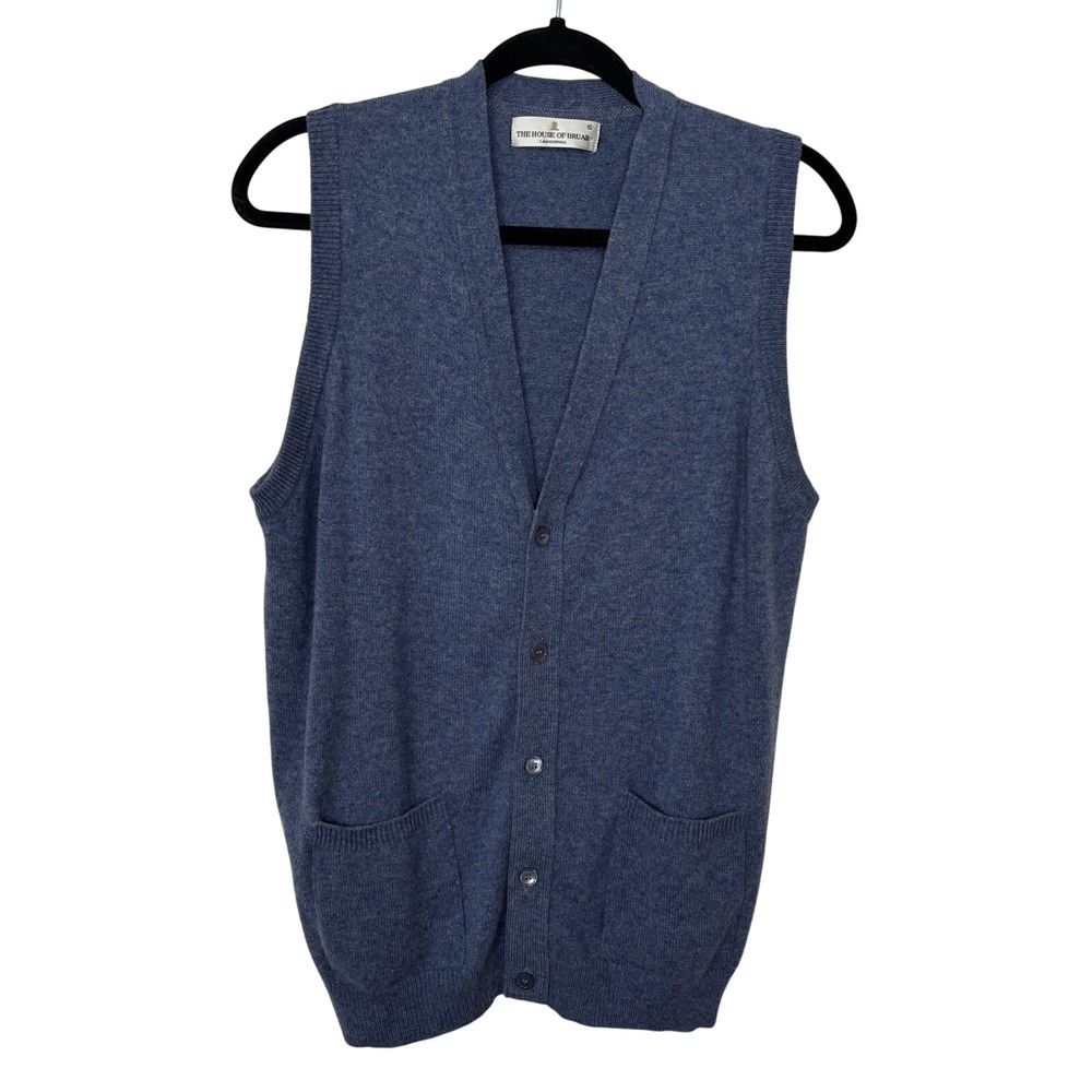 Vintage House of Bruar Sweater‎ Vest Mens S Blue Lambswool Knit Academia